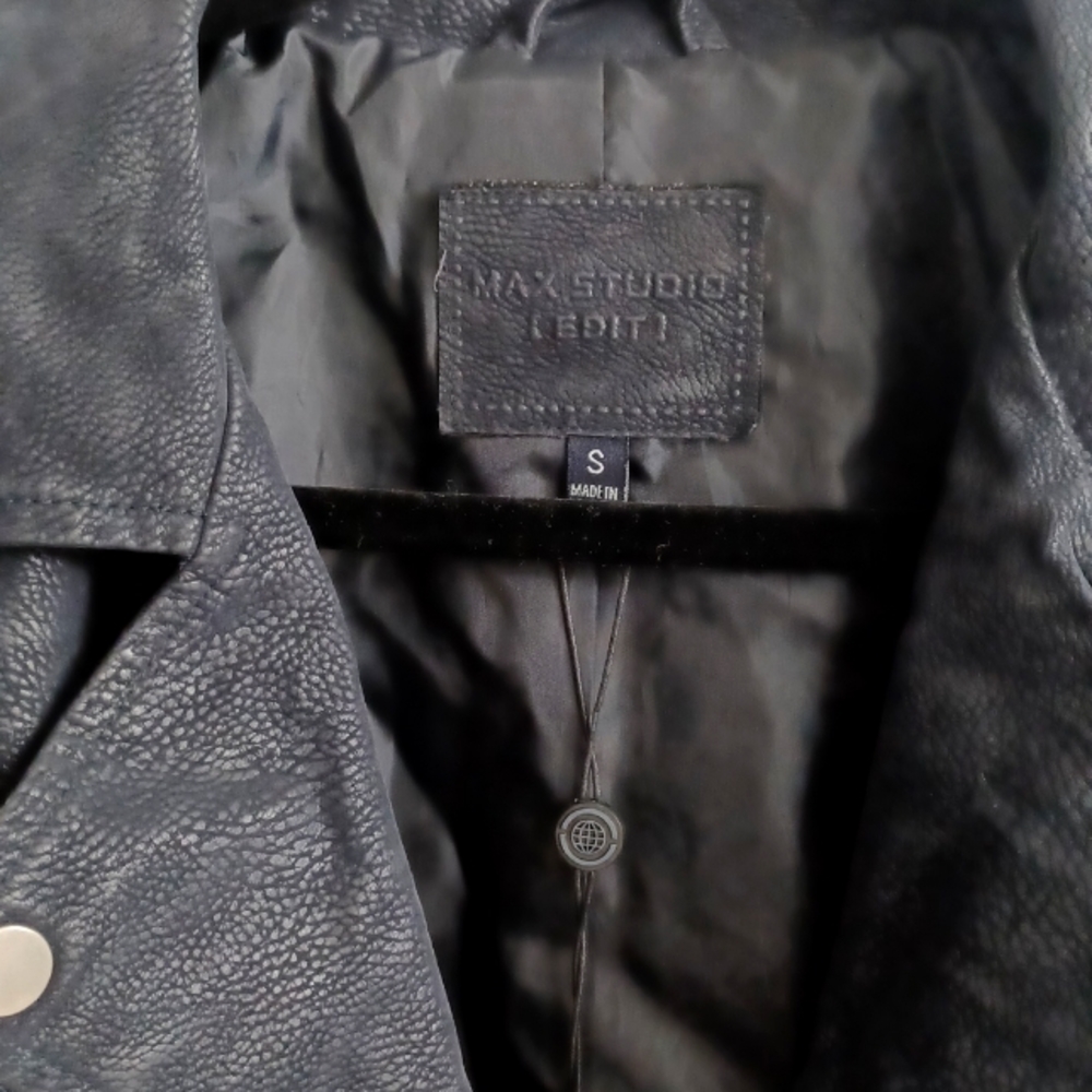Max Studio dark navy fax sude motorcycle jacket/ size Small/NWT - Picture 2 of 6